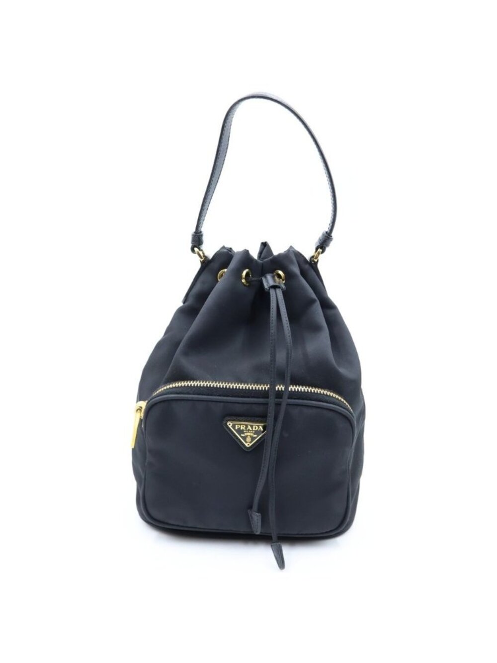 Prada Re-Nylon Triangle Logo Duet Hand Bucket Shoulder Bag Drawstring Nylon